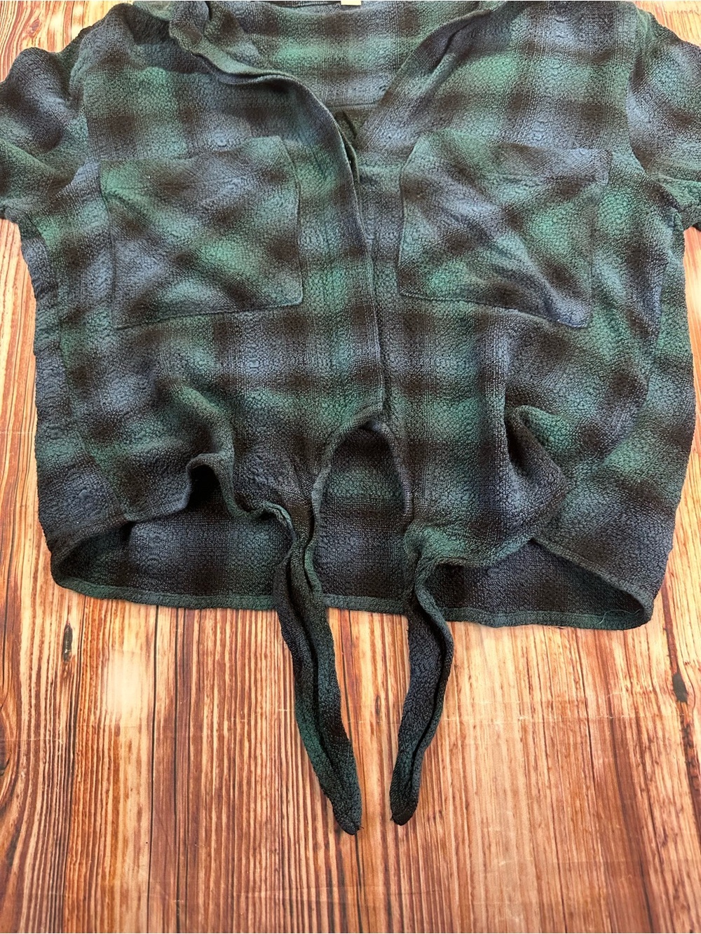 Cloth & Stone Sapphire Plaid Tie Front Shirt Green Blue Size XS - Picture 10 of 12